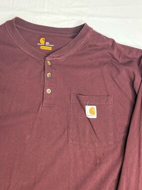 Carhartt Henley Shirt Mens 2XL Maroon Long Sleeve Pocket Original Fit